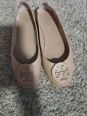 Tory Burch Blush Leather Logo Ballet Flats